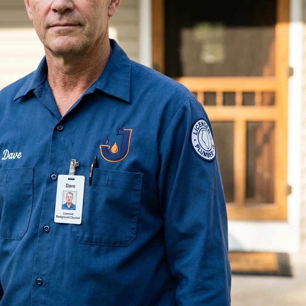 Licensed plumber showing ID badge in Hayward, WI