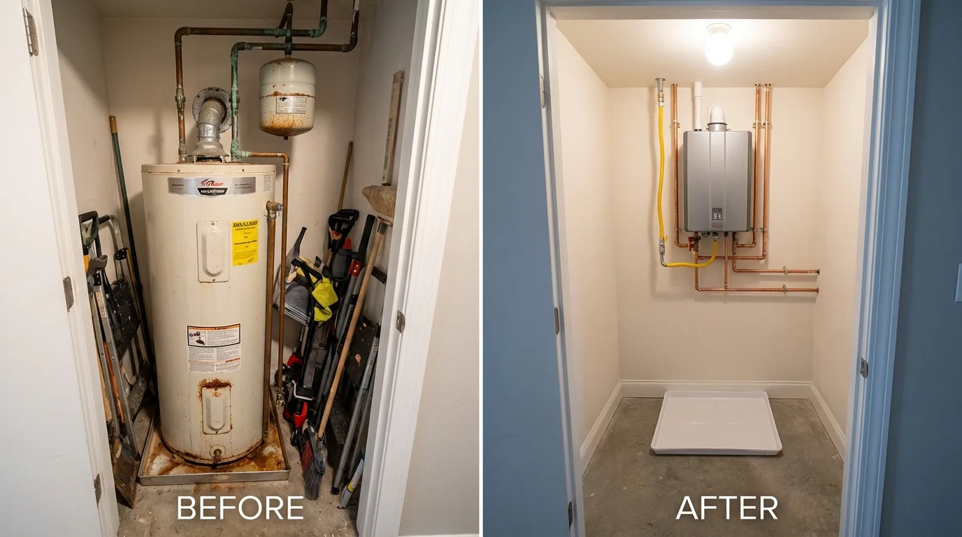 Tank water heater versus wall-mounted tankless unit comparison for Hayward, WI homeowners