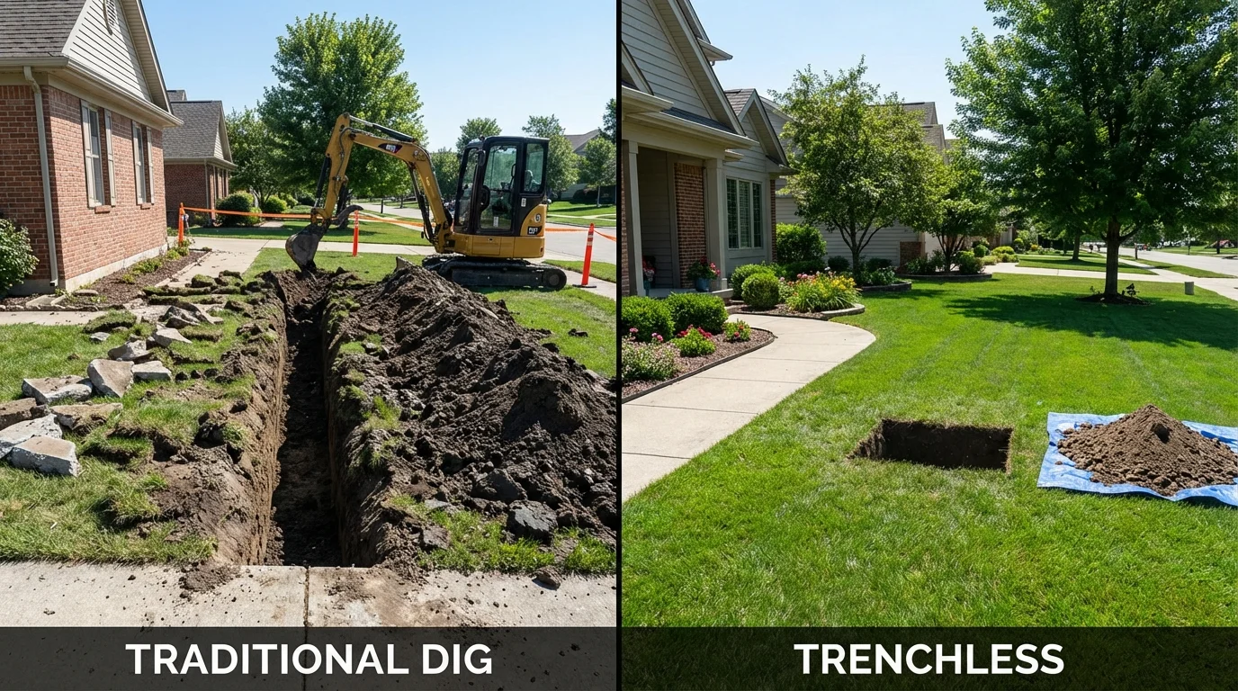 Trenchless sewer repair with minimal yard damage versus traditional excavation in Hayward, WI